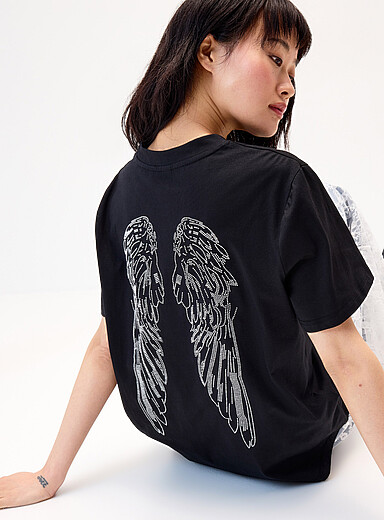 Rhinestone wings loose T-shirt