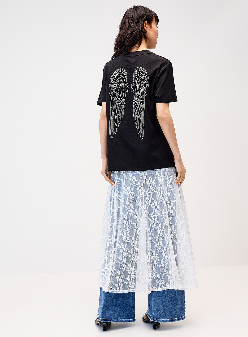 Twik: Le t-shirt ample ailes strass Noir pour femme