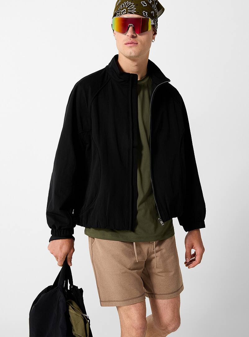 I.FIV5 Black Crisp fabric trimmed windbreaker for men