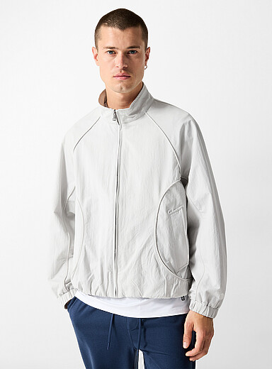 I.FIV5 Grey Crisp fabric trimmed windbreaker for men