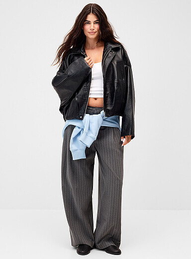 Loose fit faux-leather jacket
