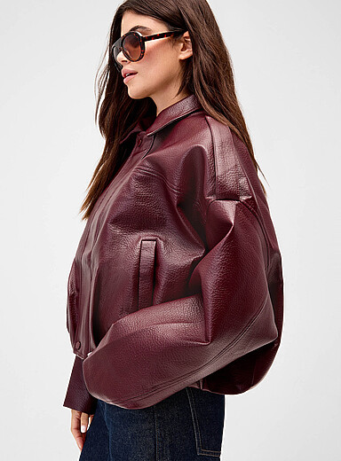 Loose fit faux-leather jacket