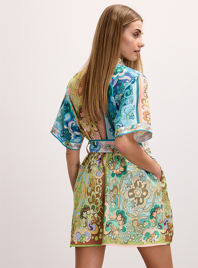 Ic&ocirc;ne Assorted Retro-print belted mini shirtdress for women