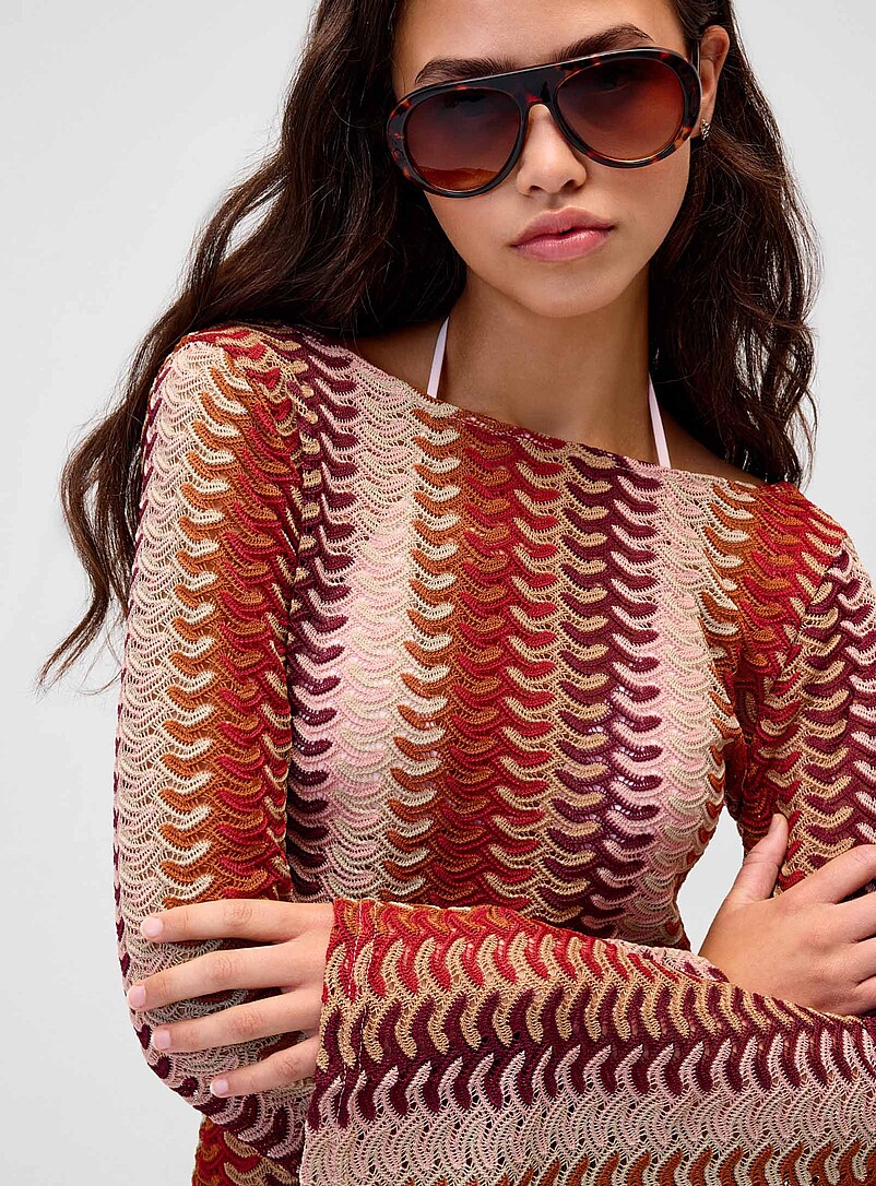 Twik Patterned Orange Arrow-stripe crochet dress for women