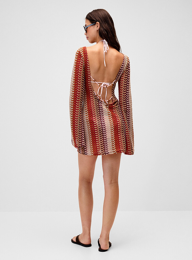 Twik: La robe crochet rayures fl&eacute;ch&eacute;es Orange &agrave; motifs pour femme