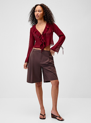 Twik: Le bol&eacute;ro chiffon volants Bourgogne pour femme
