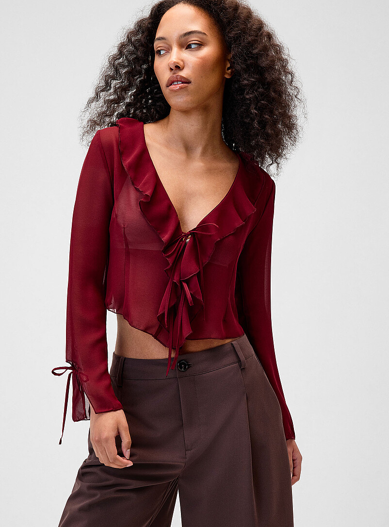 Twik: Le bol&eacute;ro chiffon volants Bourgogne pour femme