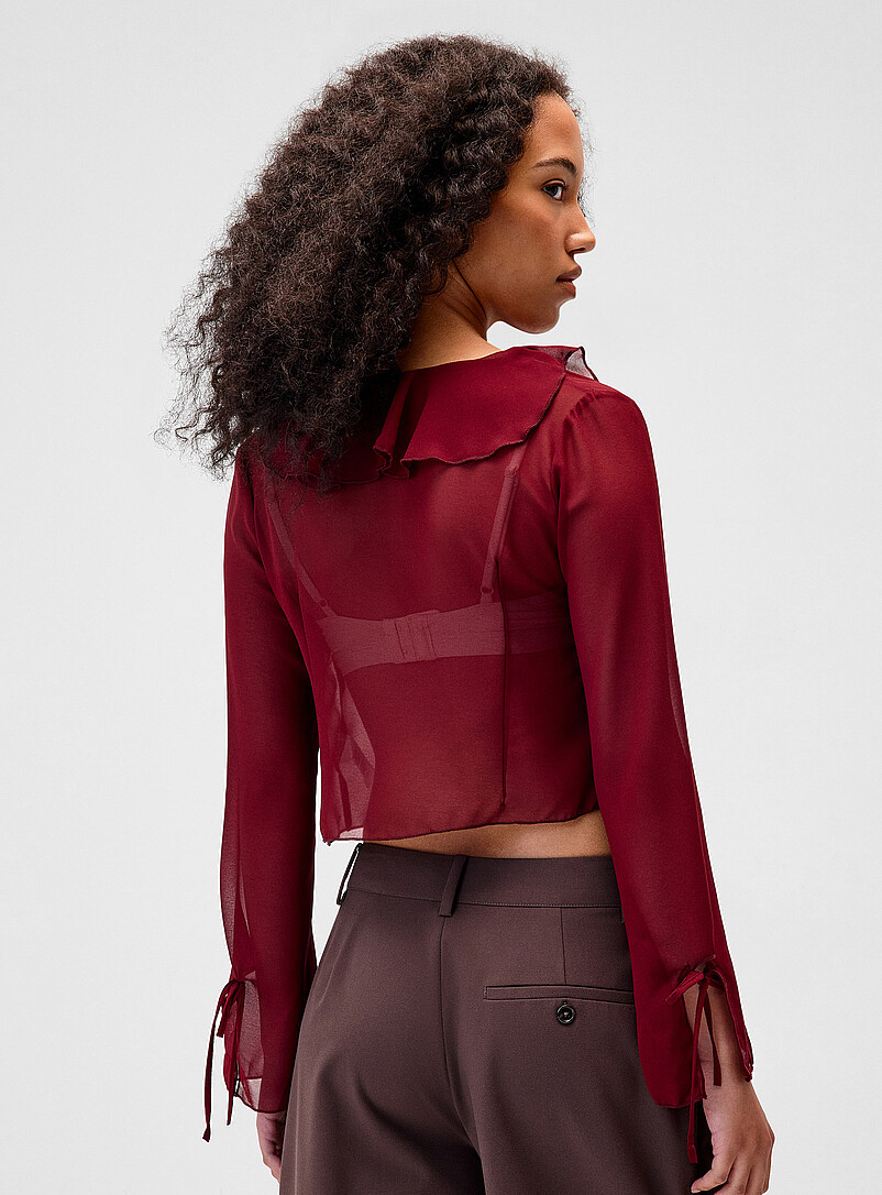 Twik Burgundy Ruffled chiffon bolero for women
