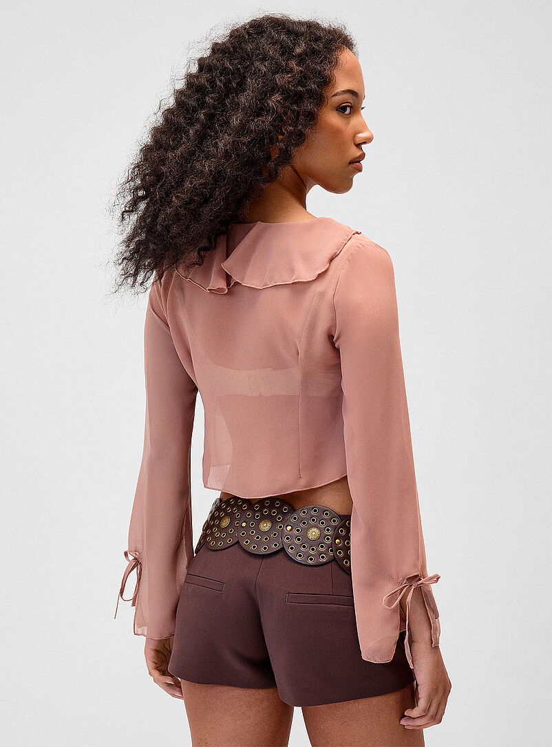 Twik Burgundy Ruffled chiffon bolero for women