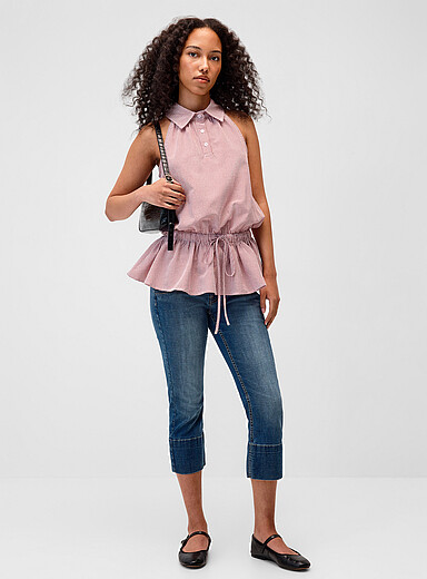 Twik Patterned Red Peplum waist shirt-cami for women