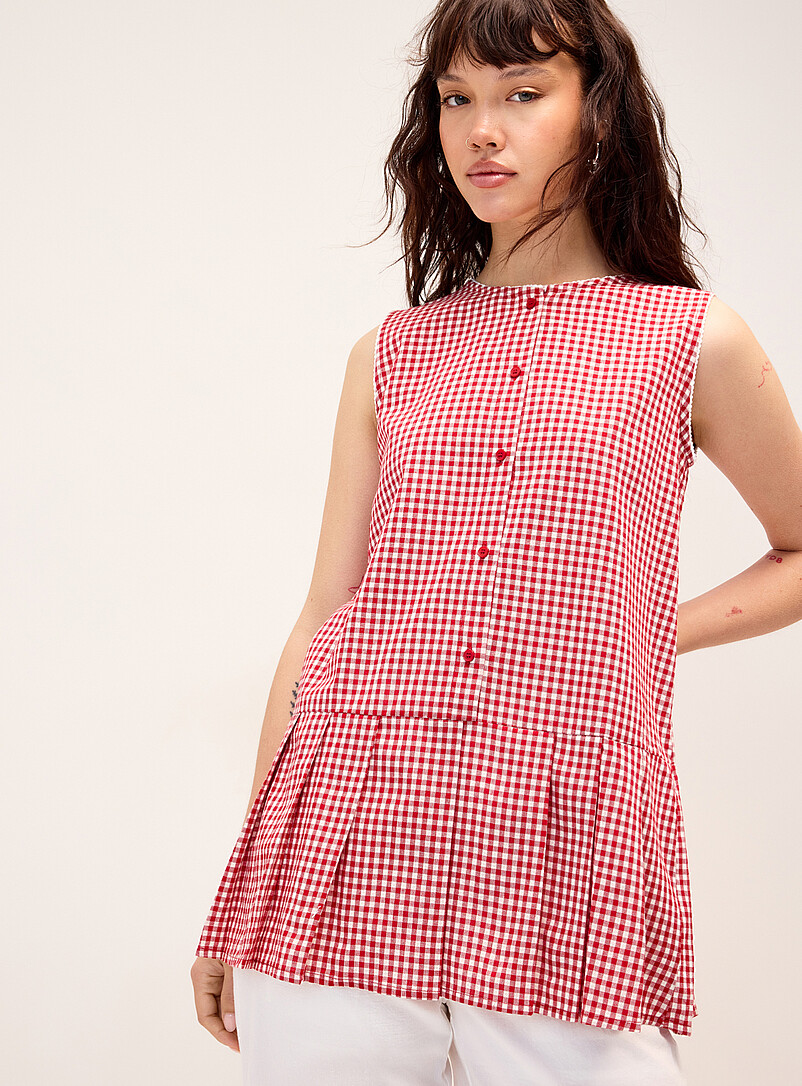 Twik Navy gingham Gingham pattern button-up tunic for women