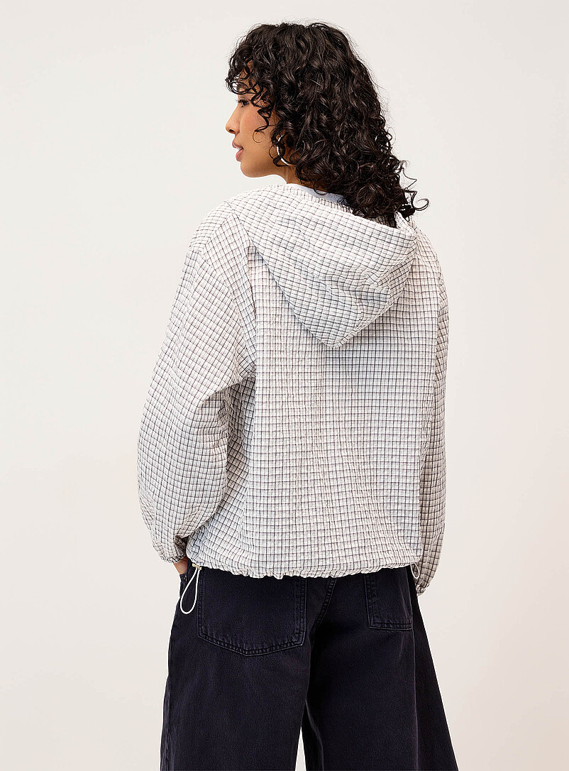 Twik Patterned White Plaid hooded shirt for women