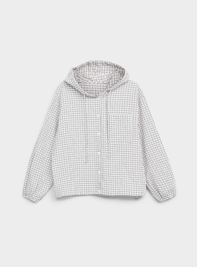 Twik Patterned White Plaid hooded shirt for women