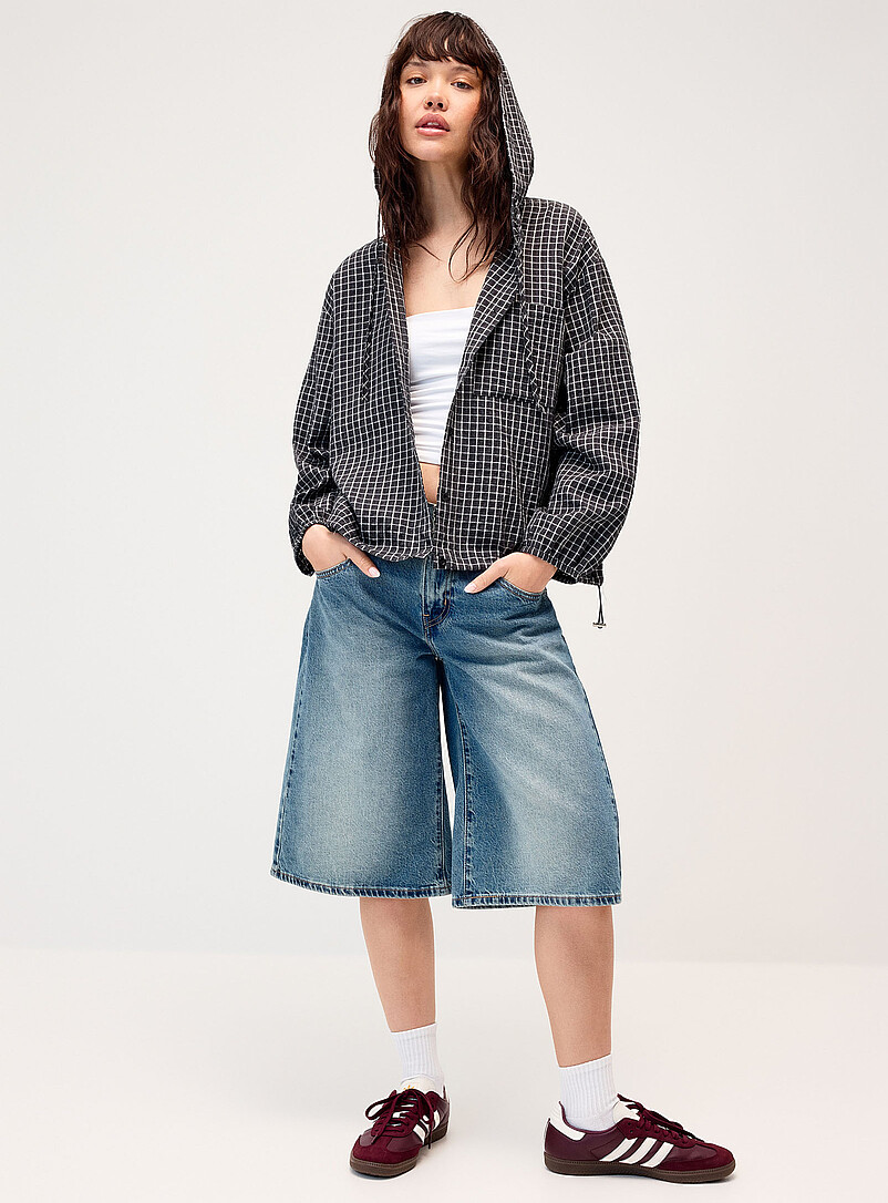Twik Patterned White Plaid hooded shirt for women