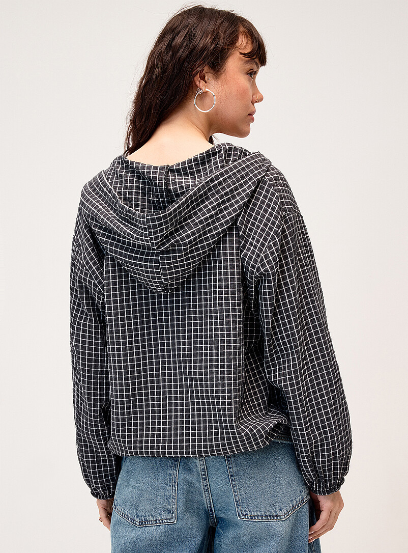 Twik Patterned White Plaid hooded shirt for women