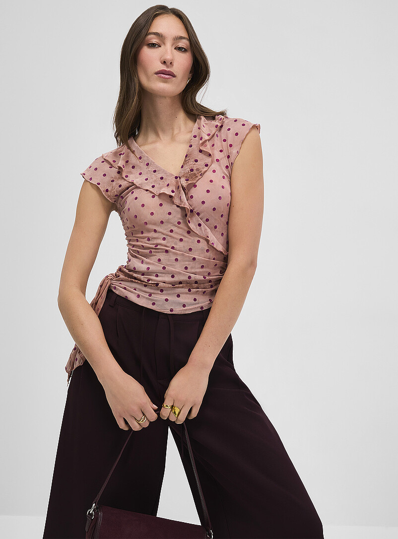 Micro-mesh ruffled asymmetric cami | Icône | | Simons