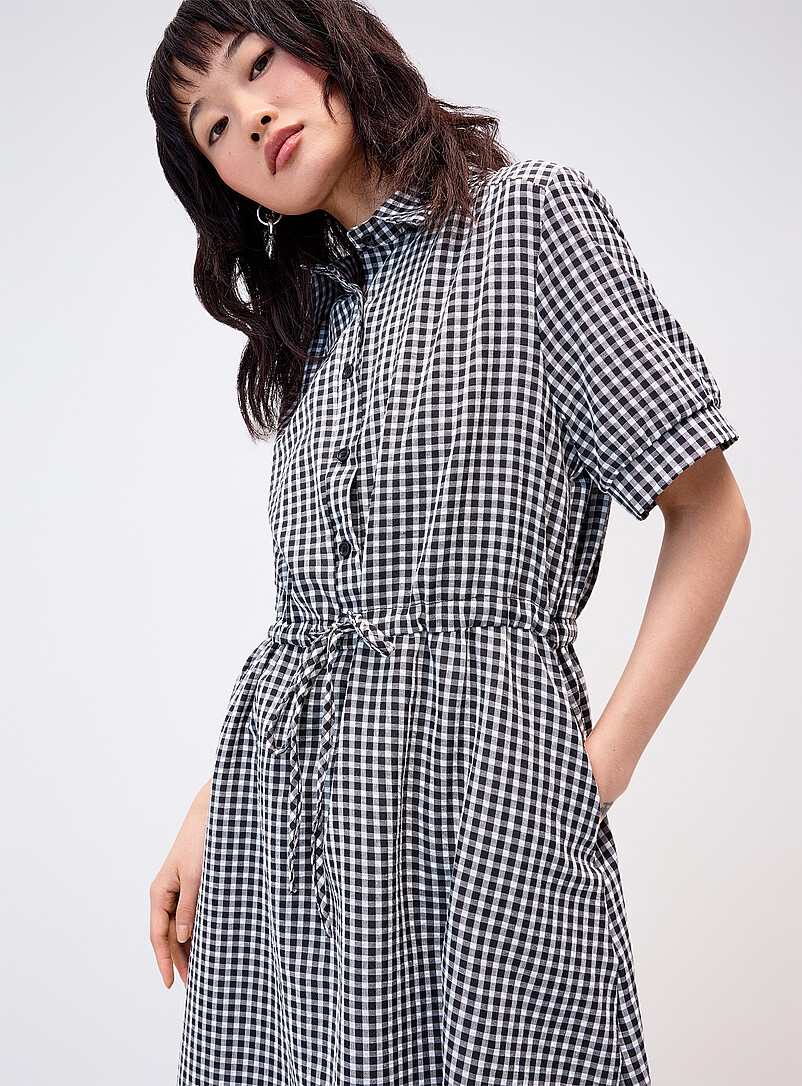 Twik: La robe chemise maxi vichy Noir pour femme