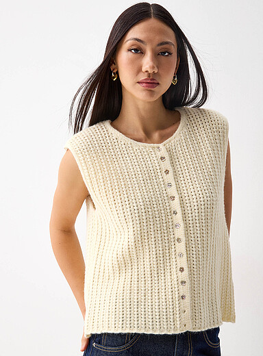 Twik Off White Star-shaped buttons sweater vest for women