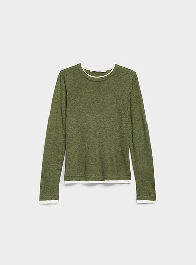 Contemporaine Khaki/Sage/Olive Overlaid effect two-tone sweater for women