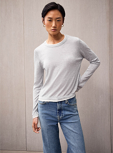 Overlaid effect two-tone sweater