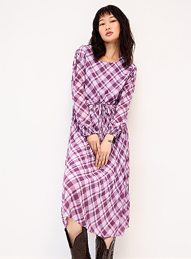 Pleated check maxi dress