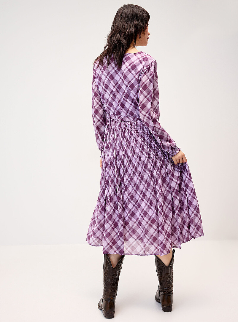Twik Patterned Blue Pleated check maxi dress for women
