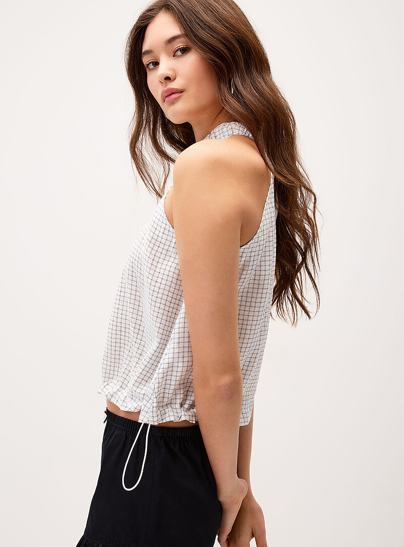 Twik Patterned White Mini-checkers puffy cami for women