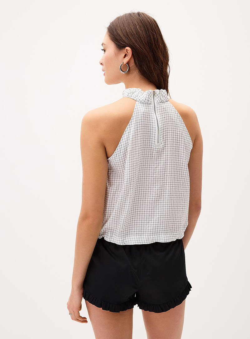 Twik Patterned White Mini-checkers puffy cami for women