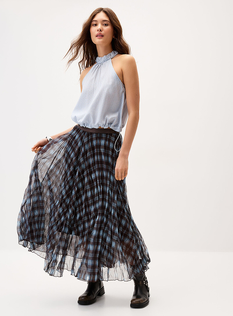 Twik: La camisole bouffante minicarreaux Blanc &agrave; motifs pour femme