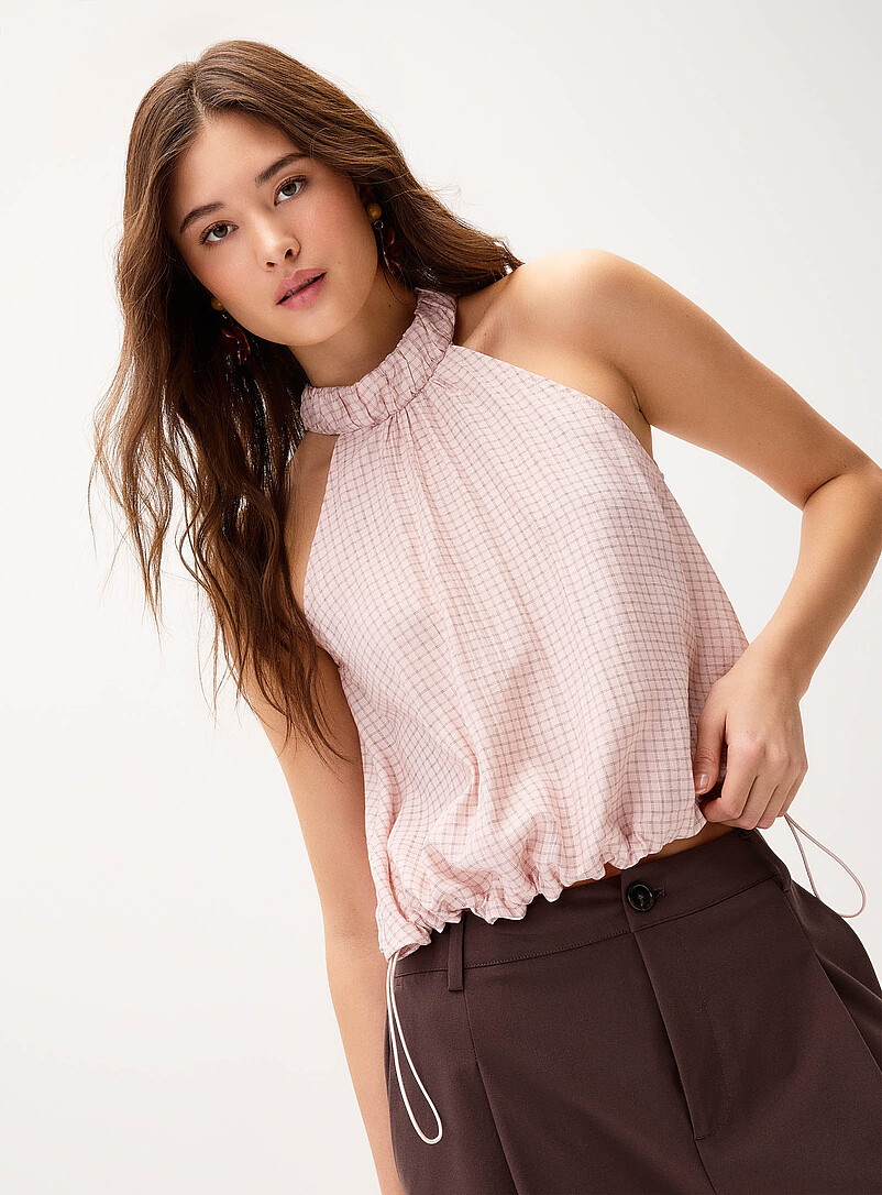 Twik Patterned White Mini-checkers puffy cami for women