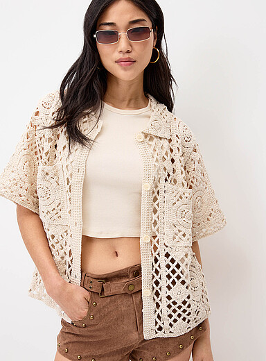 Twik: La chemise crochet losanges Ivoire - Beige cr&egrave;me pour femme