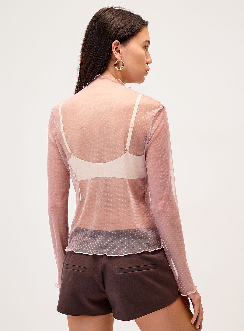 Twik Pink Polka dotted mesh T-shirt for women