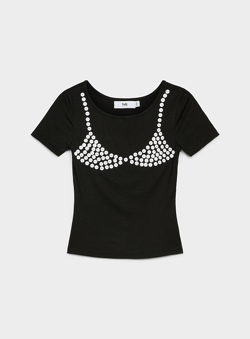 Twik Brown Marbled buttons swimsuit T-shirt for women