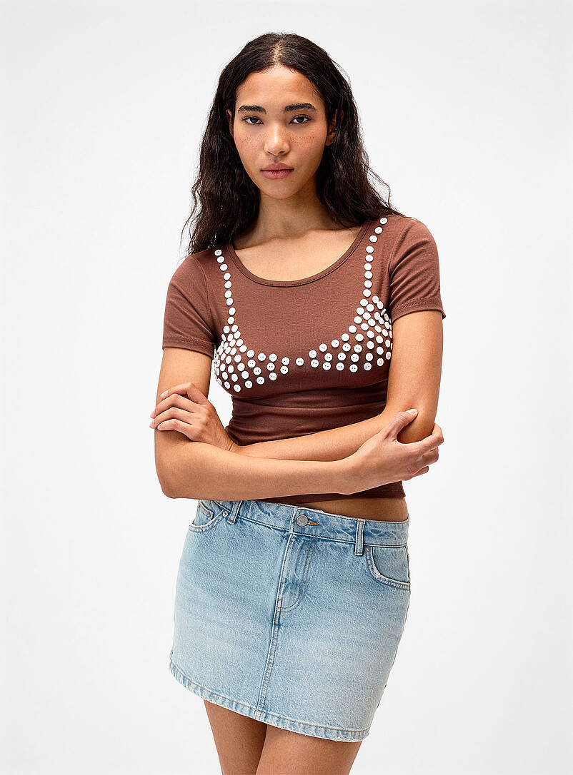 Twik: Le t-shirt maillot de bain boutons marbr&eacute;s Brun pour femme