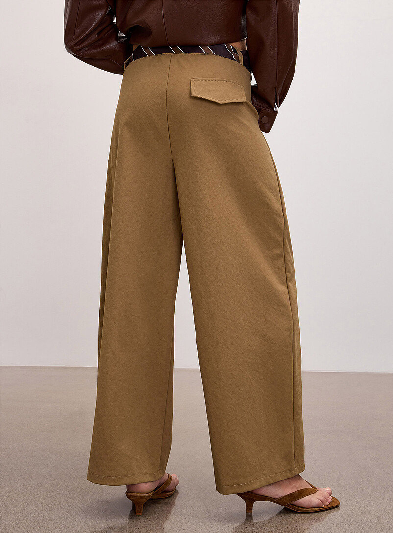 Ic&ocirc;ne Navy/Midnight Blue Tie-belt stretch twill barrel-leg pant for women