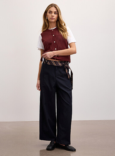 Le pantalon ballon ceinture cravate serg&eacute; extensible
