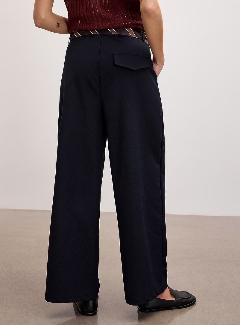Ic&ocirc;ne Navy/Midnight Blue Tie-belt stretch twill barrel-leg pant for women
