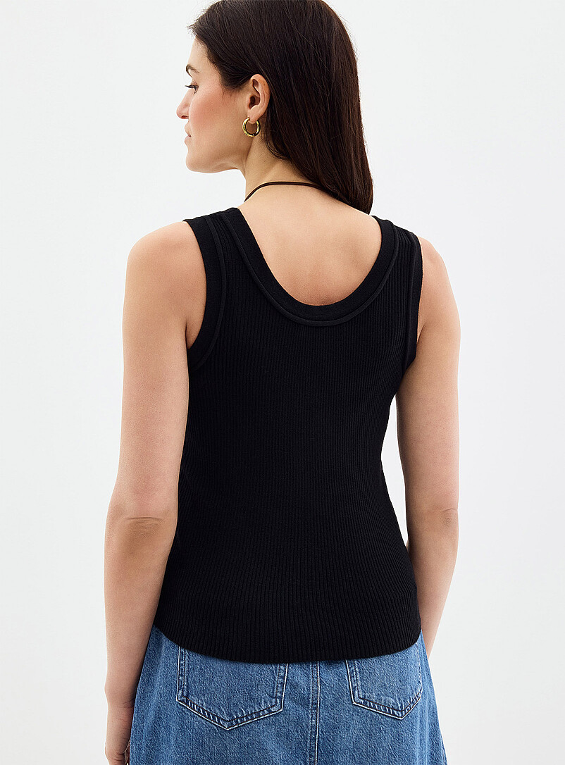 Contemporaine: La camisole doux tricot c&ocirc;tel&eacute; Noir pour femme