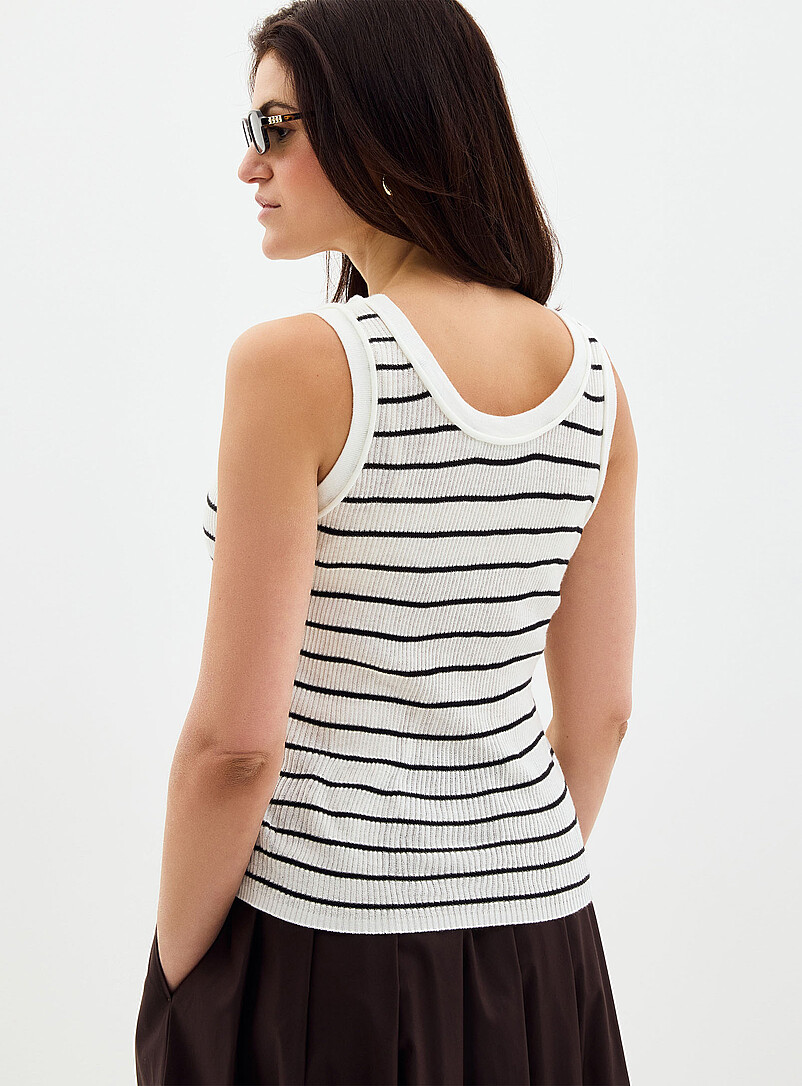 Contemporaine: La camisole doux tricot c&ocirc;tel&eacute; Noir pour femme