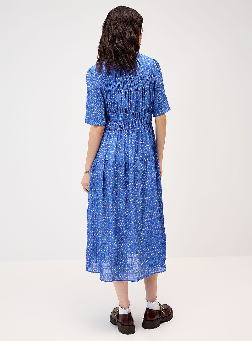 Twik Blue Small flowers smocked maxi dress for women