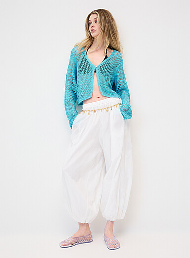 Crinkled fabric barrel-leg jogger