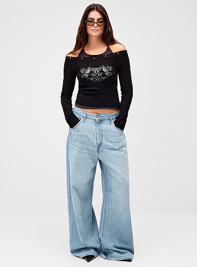 Twik Black Abstract logo layered effect T-shirt for women