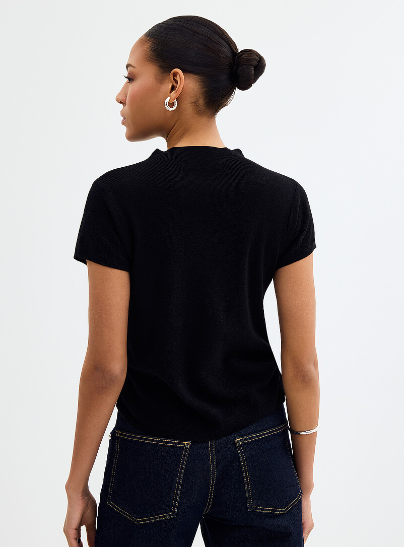 Contemporaine: Le chandail c&ocirc;tel&eacute; ultradoux taille fronc&eacute;e Noir pour femme
