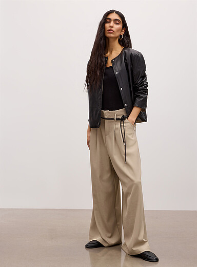 Cord belt pleated waist ultra-wide-leg pant