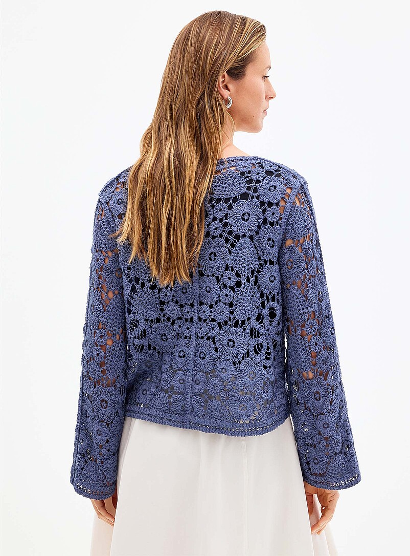 Contemporaine Ecru/Linen Floral pattern crocheted cardigan for women