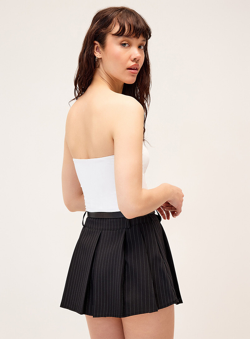 Twik Charcoal Pinstripes belted pleated miniskirt for women