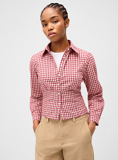 Twik Patterned Red Fitted poplin shirt for women