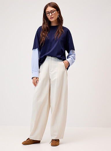 Twill barrel-leg dress pant
