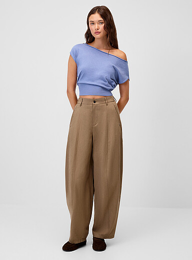 Twill barrel-leg dress pant