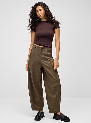 Twill barrel-leg dress pant